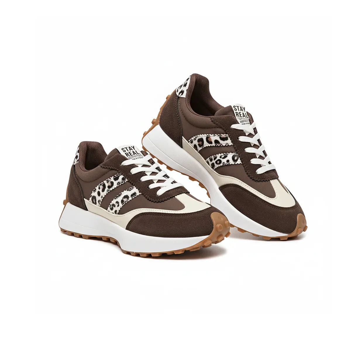 Gestreifte Freizeit-Sneaker CloudLane | Braun mit Leopardenmuster