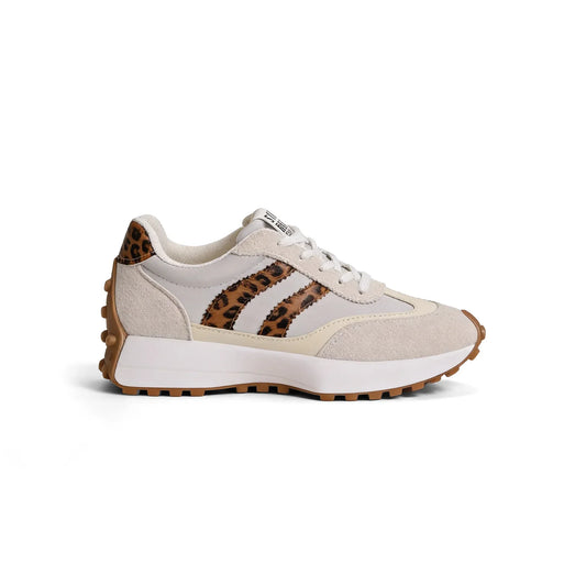 Gestreifte Freizeit-Sneaker CloudLane | Off-White mit Leopardenmuster