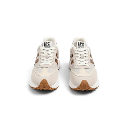 Gestreifte Freizeit-Sneaker CloudLane | Off-White mit Leopardenmuster
