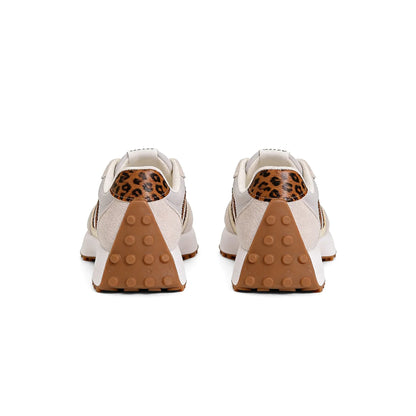 Gestreifte Freizeit-Sneaker CloudLane | Off-White mit Leopardenmuster