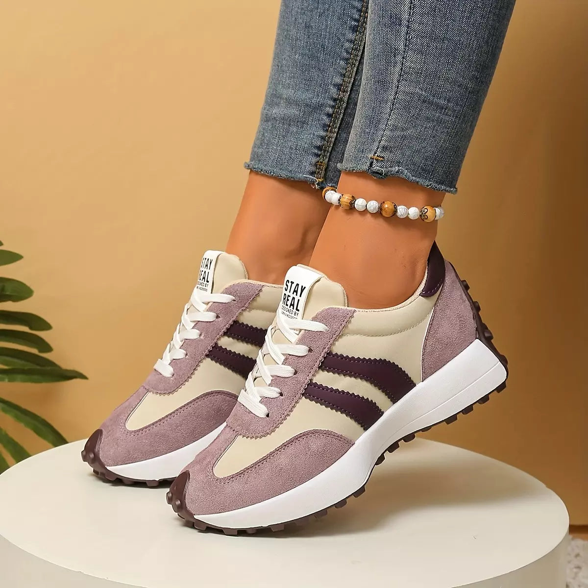 Gestreifte Freizeit-Sneaker CloudLane | Rosa