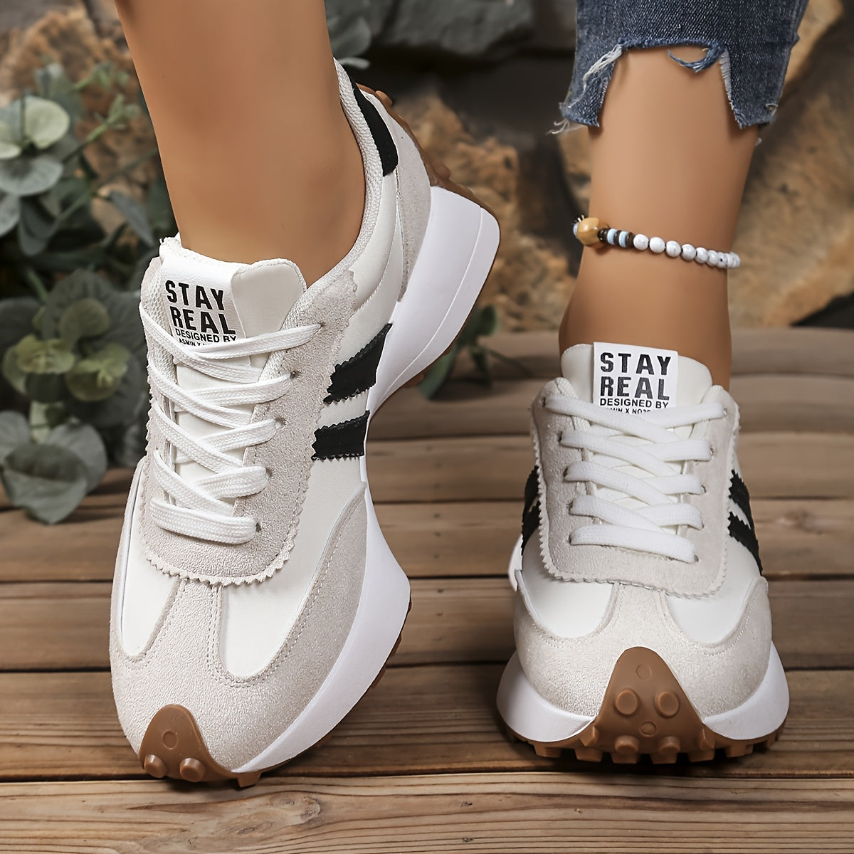 Gestreifte Freizeit-Sneaker CloudLane | Weiß