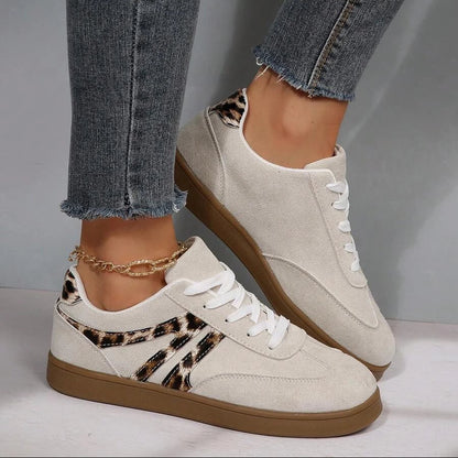 Damen Sneaker Beige mit Leopardenmuster und Gummisohle