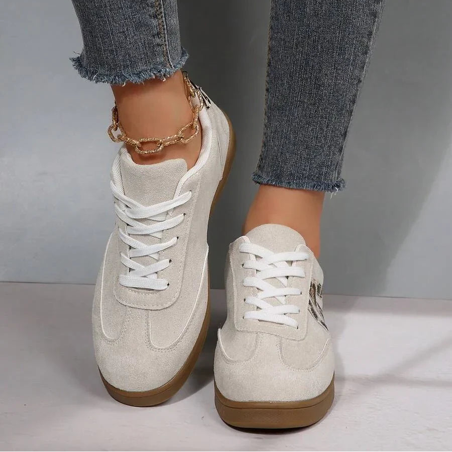 Damen Sneaker Beige mit Leopardenmuster und Gummisohle