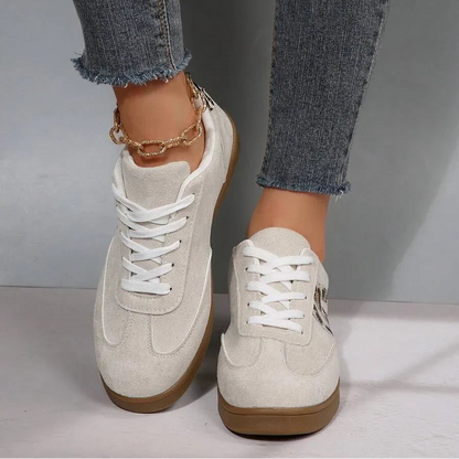 Damen Sneaker Beige mit Leopardenmuster und Gummisohle