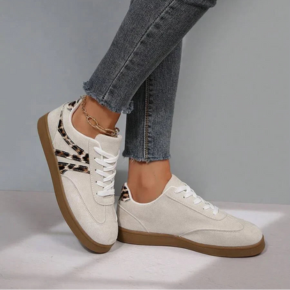 Damen Sneaker Beige mit Leopardenmuster und Gummisohle