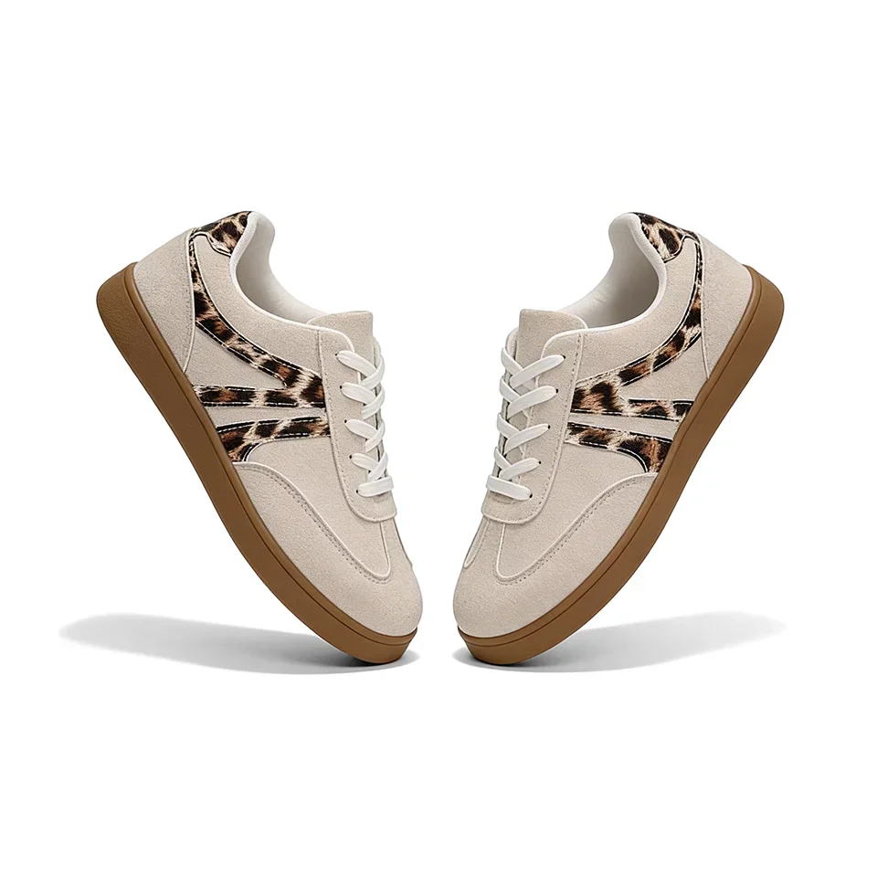 Damen Sneaker Beige mit Leopardenmuster und Gummisohle