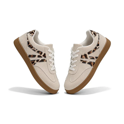 Damen Sneaker Beige mit Leopardenmuster und Gummisohle