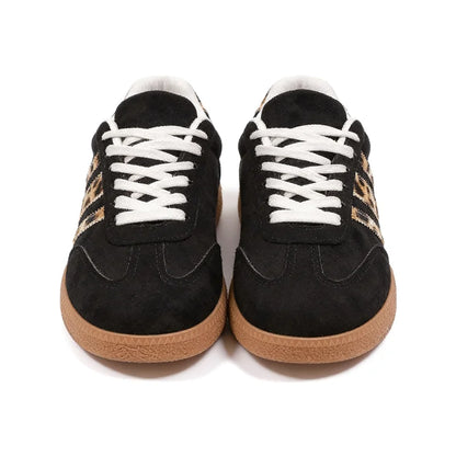 Retro-Sneaker im Samba-Stil in Schwarz mit Leopardenmuster