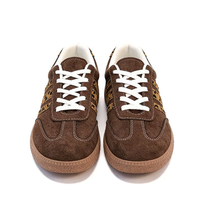 Retro-Sneaker für Damen – Edles Braun mit Leopardenmuster
