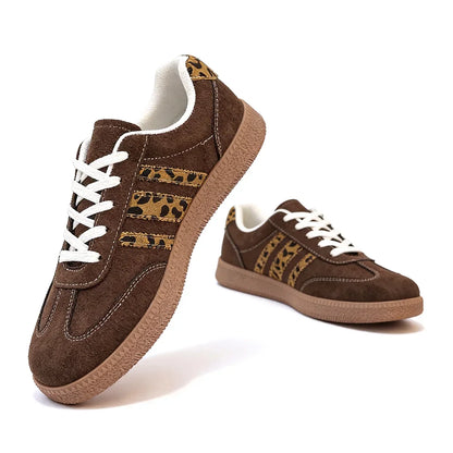 Retro-Sneaker für Damen – Edles Braun mit Leopardenmuster