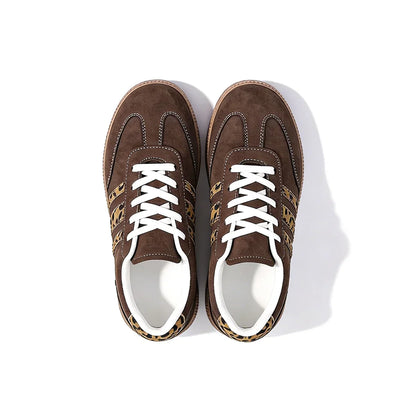 Retro-Sneaker für Damen – Edles Braun mit Leopardenmuster