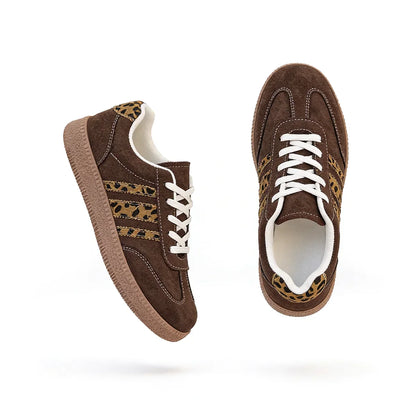 Retro-Sneaker für Damen – Edles Braun mit Leopardenmuster