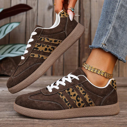 Retro-Sneaker für Damen – Edles Braun mit Leopardenmuster